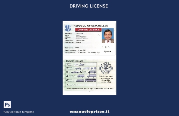 verified style modello di patente di guida delle Seychelles in stile verificato template